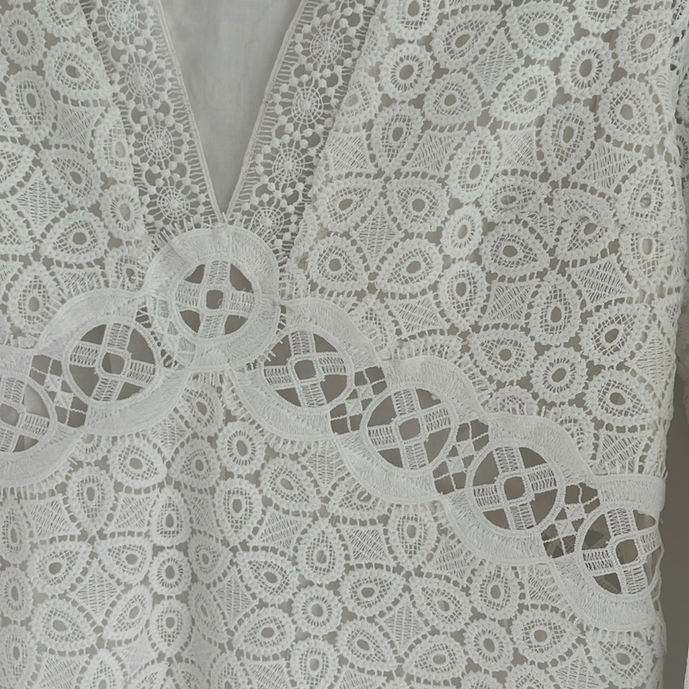 Ba&sh Lace White Crochet Dress Bell Sleeves Size Large NEW - Picture 11 of 13
